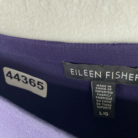 EILEEN FISHER Tunic L Tencel Viscose Crepe Top Boat Neck Slit Sleeve Blue - Picture 12 of 12